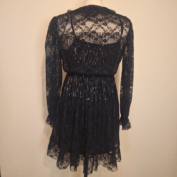 Maje Reville Black Pleated Lace Sequin Dress SZ S - Picture 10 of 15